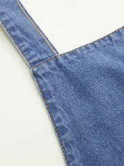 Denim Pleated Belted Shoulder Straps Jumpsuit Curve & Plus