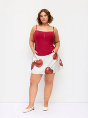 Cotton-blend Cherry Graphic Mid Rise A-line Mini Skirt Curve & Plus