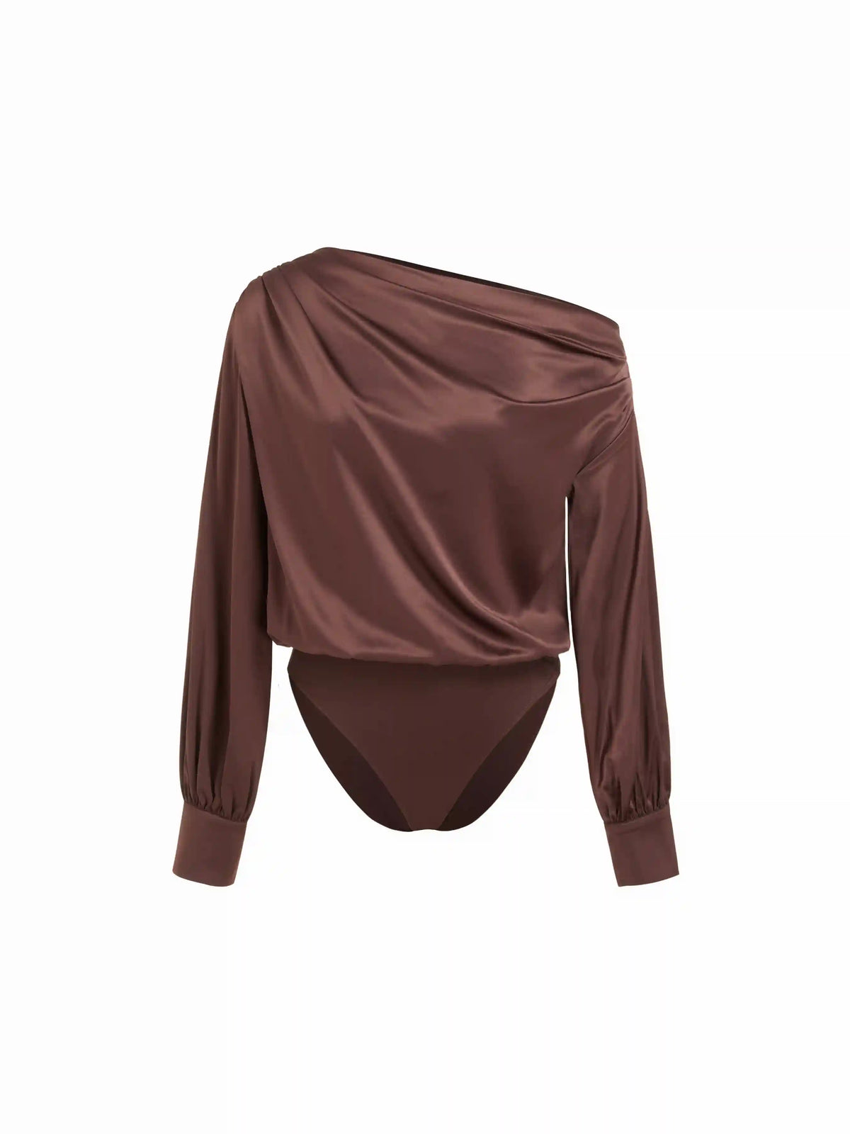 Satin Asymmetrical Neck rRuched Blouse Bodysuit