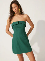 Linen-blend High Rise A-line Mini Bandeau Dress