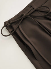 Mid Rise Tie Side Knotted Pleated Wide Leg Trousers