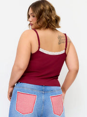Lace Panel Ruched Henley Cami Top Curve & Plus