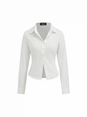 Cotton-blend Collar Long Sleeve Shirt
