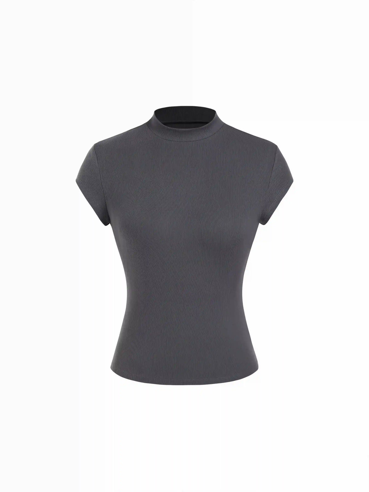 Ribbed Stand Collar Short Sleeve Solid Tee