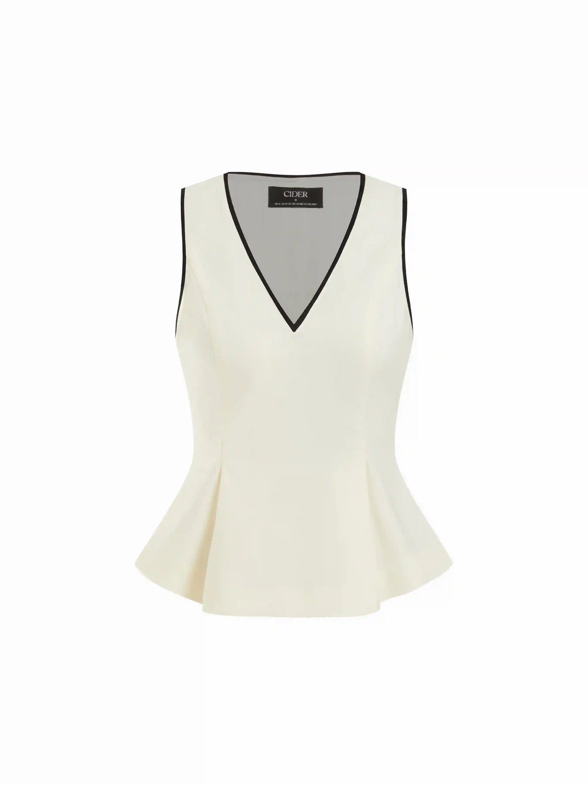 Linen-blend V-neck Contrasting Binding Peplum Top