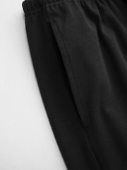 Cotton-blend Scoop Neck Two Tone Ruched Tank & Mid Rise Drawstring Straight Leg Trousers Set