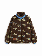 Cider Fleece Floral Zip Through Oversized Jacket