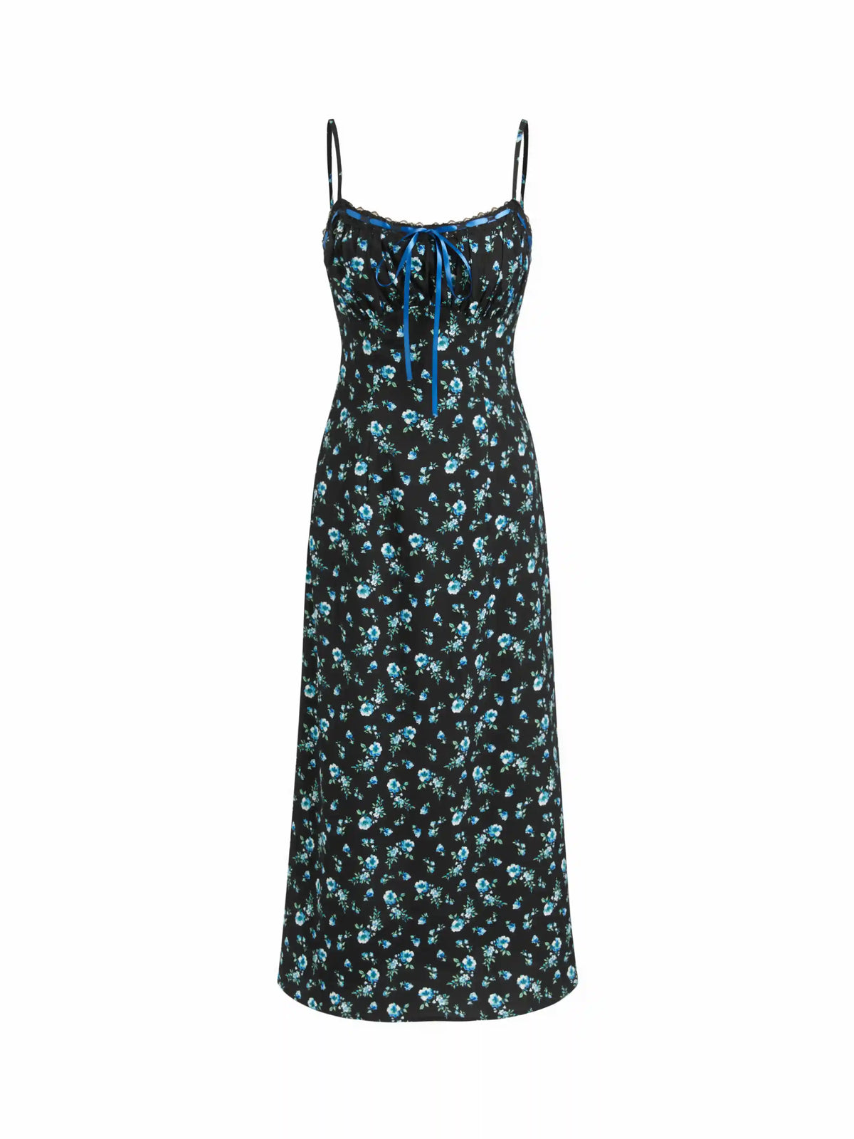 Square Neck Ditsy Floral Bowknot Straight Maxi Dress