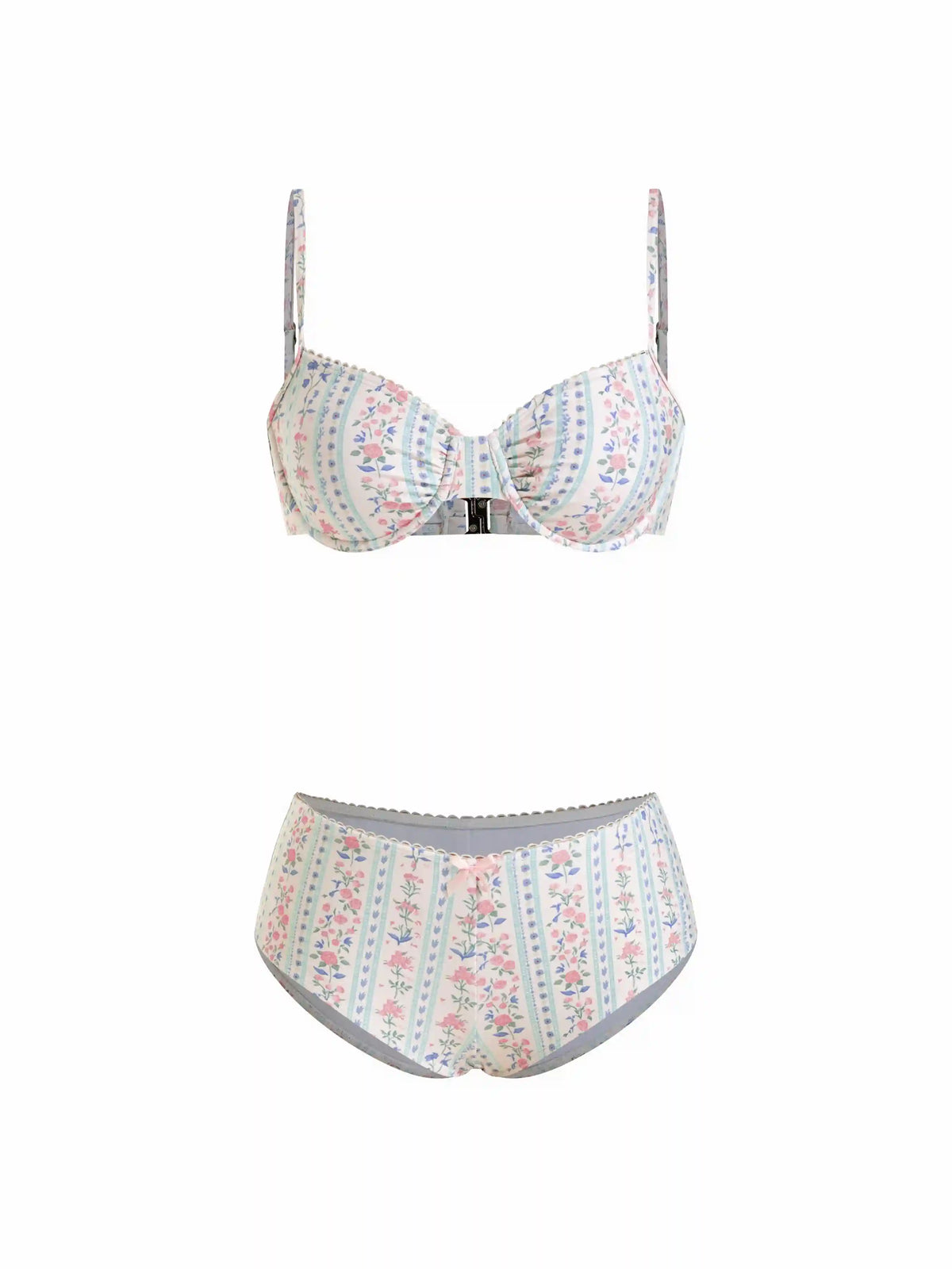 Floral Sweetheart Underwire Top & Low Rise Bowknot Shorts Bikini Set