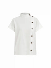 High Neck Button Detail Short Sleeve Blouse
