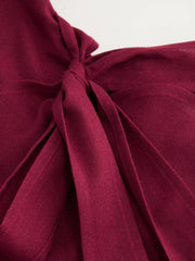 Linen-blend Square Neck Knotted Wrap Mini Dress