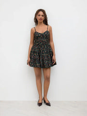 Floral Button Ruffle Mini Dress