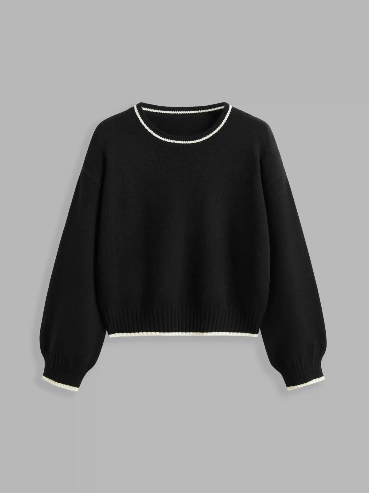 Knit Round Neckline Solid Contrasting Binding Top Curve & Plus