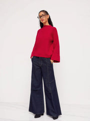 Knit Round Neck Roll Up Sweater