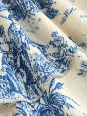 Toile de Jouy Shirred Ruched Mini Dress