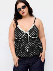 V-neck Polka Dot Contrasting Binding Cami Top Curve & Plus