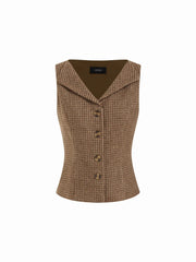 Jacquard Houndstooth Button Vest & Low Rise Zipper Mini Skirt Set