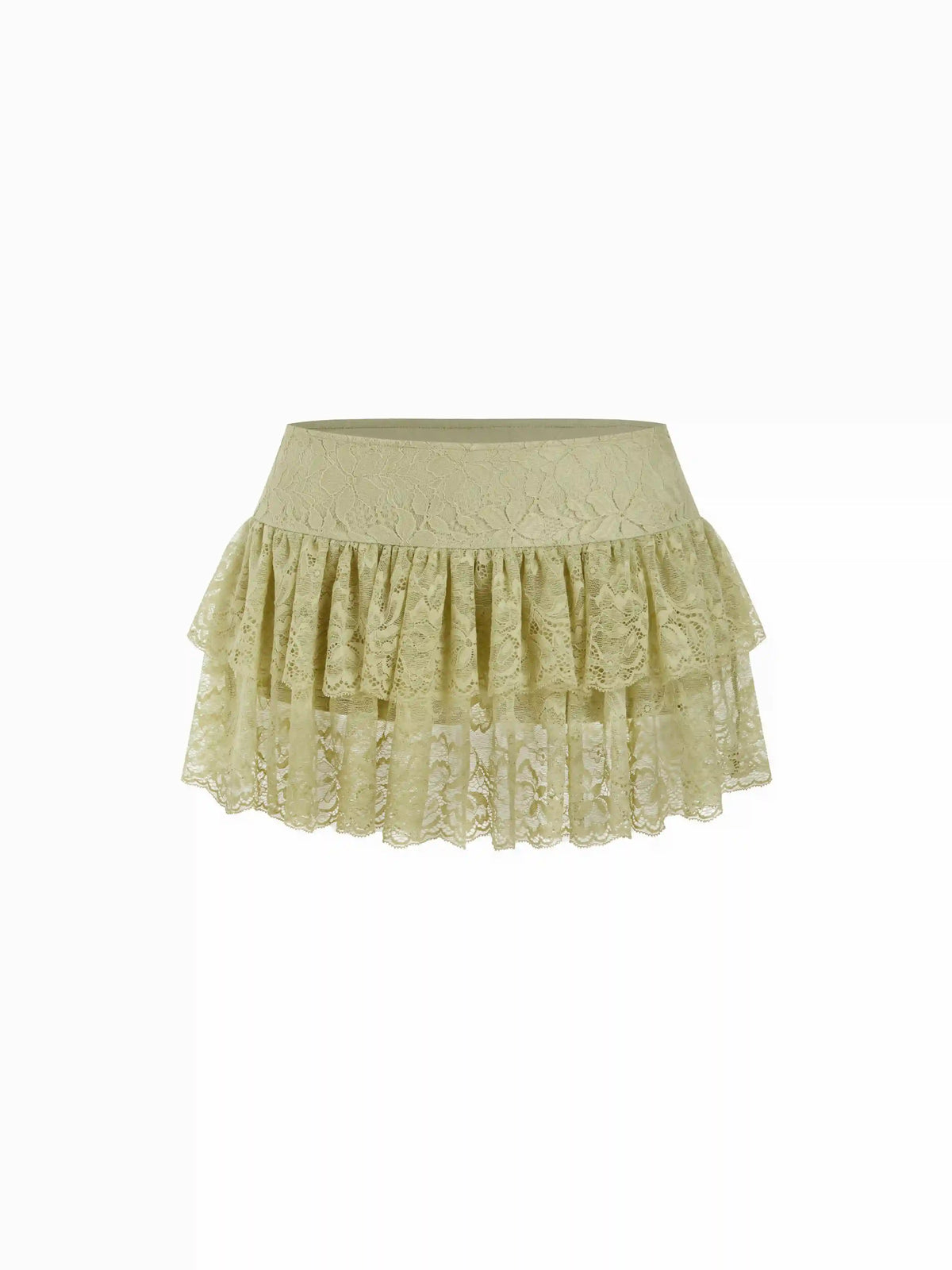 Lace Floral Low Rise Ruffled Layered Mini Skirt