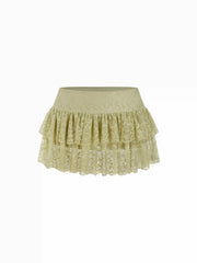 Lace Floral Low Rise Ruffled Layered Mini Skirt