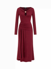 V-neck Ruched Cut Out Metal Detail Maxi Dress