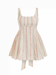 Cotton Floral Square Neck Bowknot Flared Mini Dress Curve & Plus