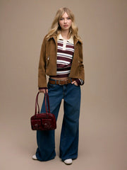 Knit Polo Striped Lantern Sleeve Top
