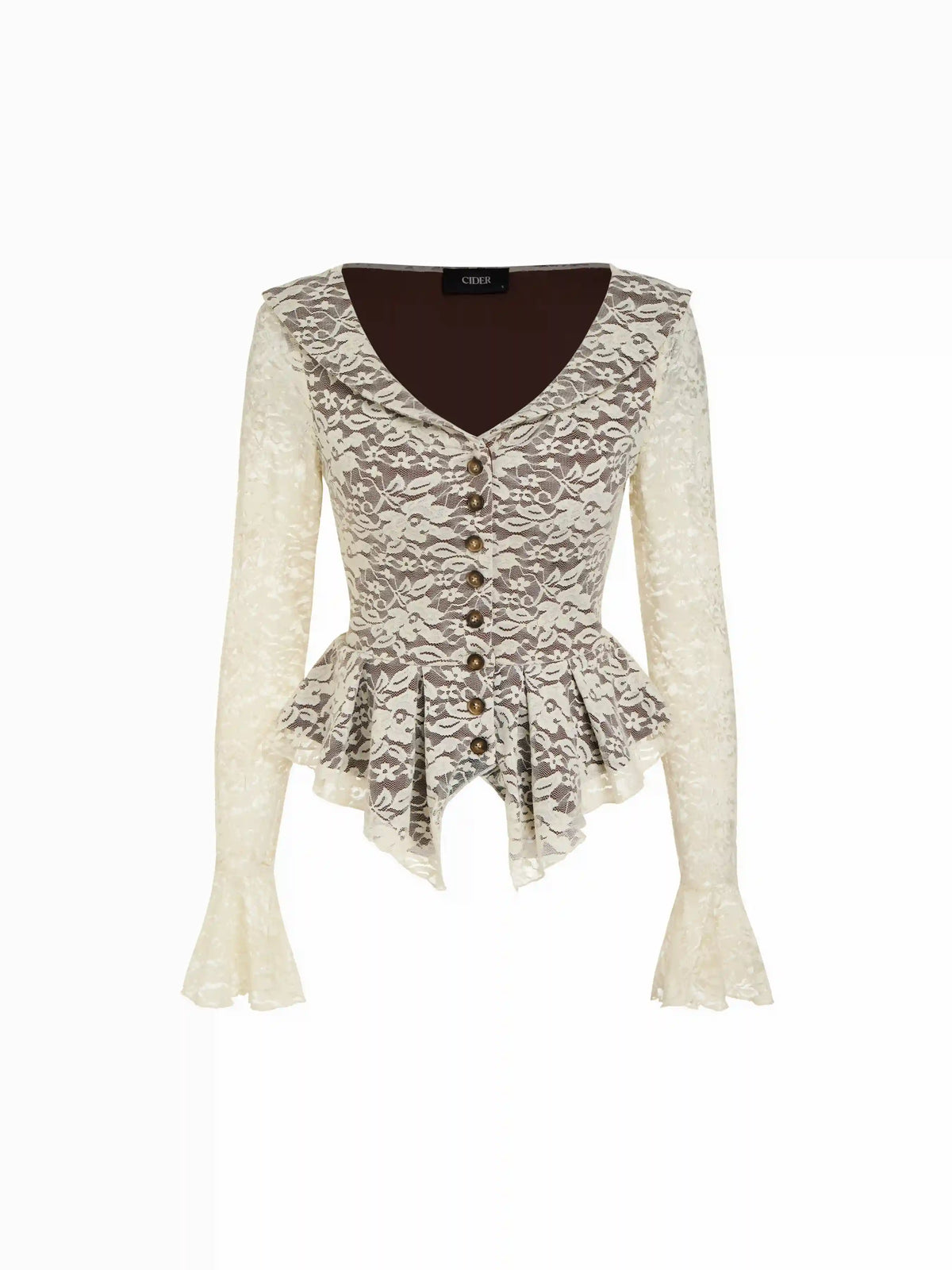 Lace V-neck Bell Sleeve Peplum Top