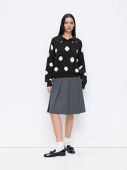 Knit Polka Dot Polo Neck Long Sleeve Oversized Top