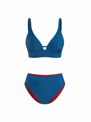 V-neck Mid Rise Triangle Bikini Set