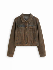 Denim Collar Washed Long Sleeve Jacket