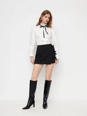 Tweed Mid Rise Bowknot Mini Skirt