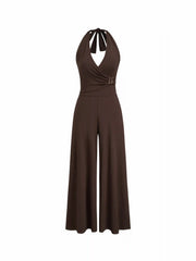 Halter Neckline Belted Ruched Jumpsuit