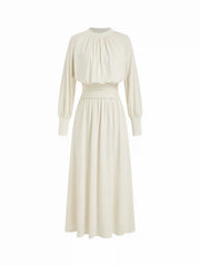 Mid Rise Ruched Wrap Waist Long Sleeve Maxi Dress