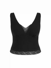 Cotton V-neck Lace Panel Crop Top Curve & Plus