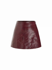 Faux Leather Low Rise Crocodile Pattern Mini Skort