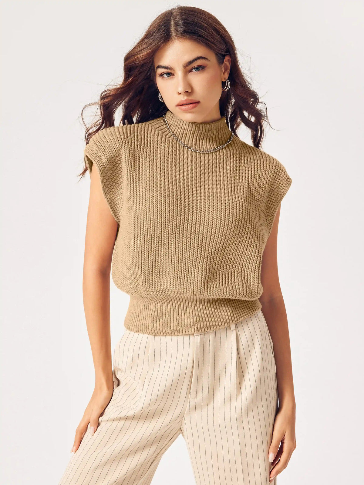 Solid High Neck Knit Vest