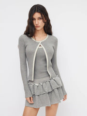 Knit Round Neckline Contrasting Binding Cardigan & Cami Top