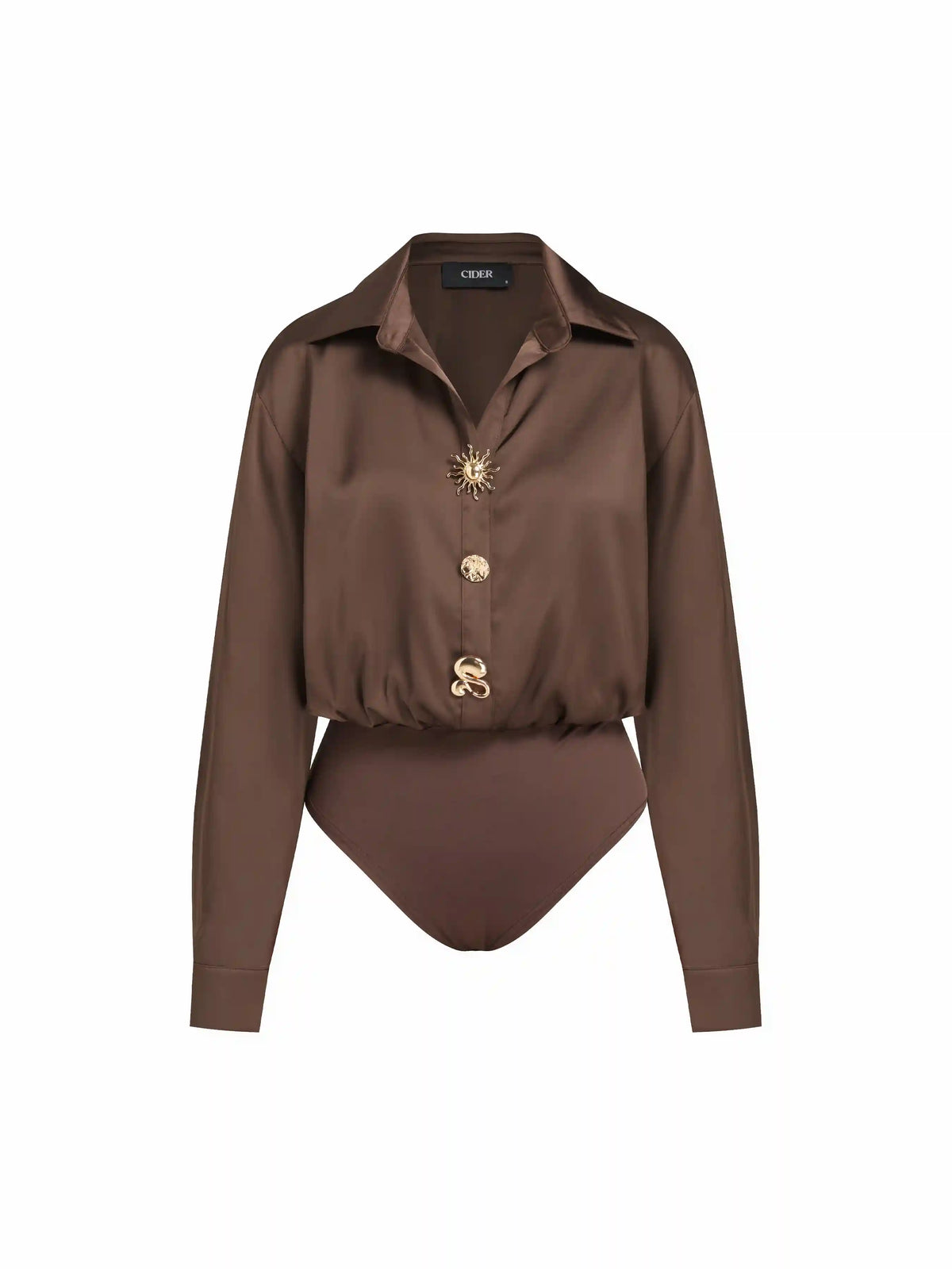 Satin Metal Button Oversized Shirt Bodysuit