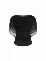 Knit Boat Neck Ruched Bolero Top