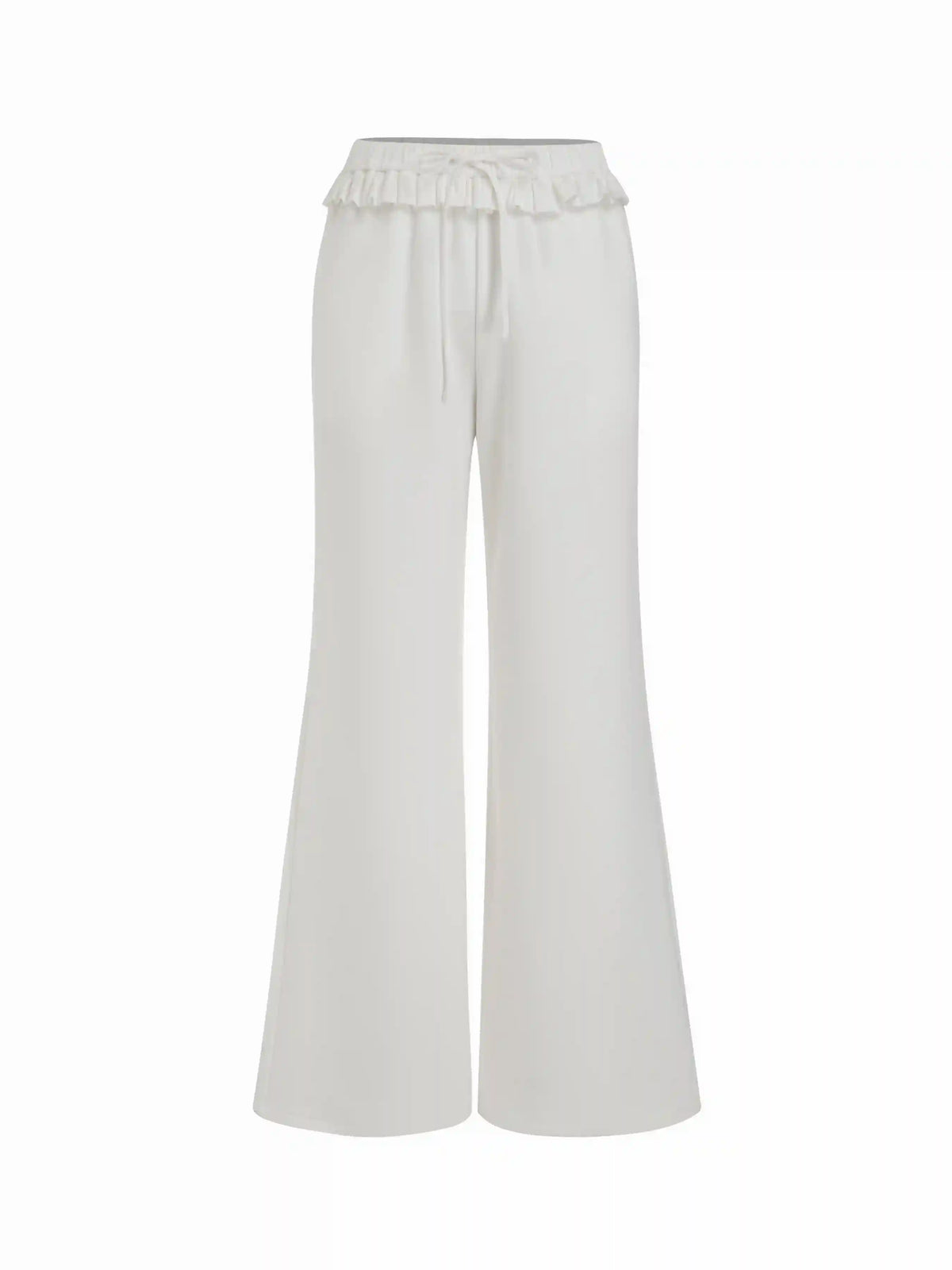 Cotton Mid Rise Ruffled Drawstring Flared Trousers