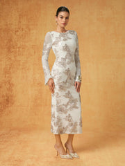 Floral Applique Bell Sleeve Mermaid Maxi Dress