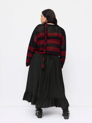 Mid Rise Solid Button Lace Up Ruffle Maxi Skirt Curve & Plus
