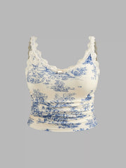 V-neck Lace Bowknot Ruched Cami Top Curve & Plus