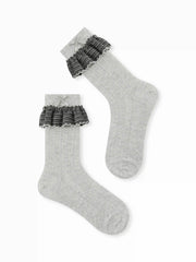 3 PAIRS BOWKNOT & STRIPED TRIM CREW SOCKS SET