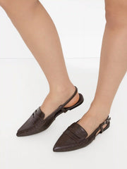 POINTED-TOE CROCODILE PATTERN SLINGBACK FLATS