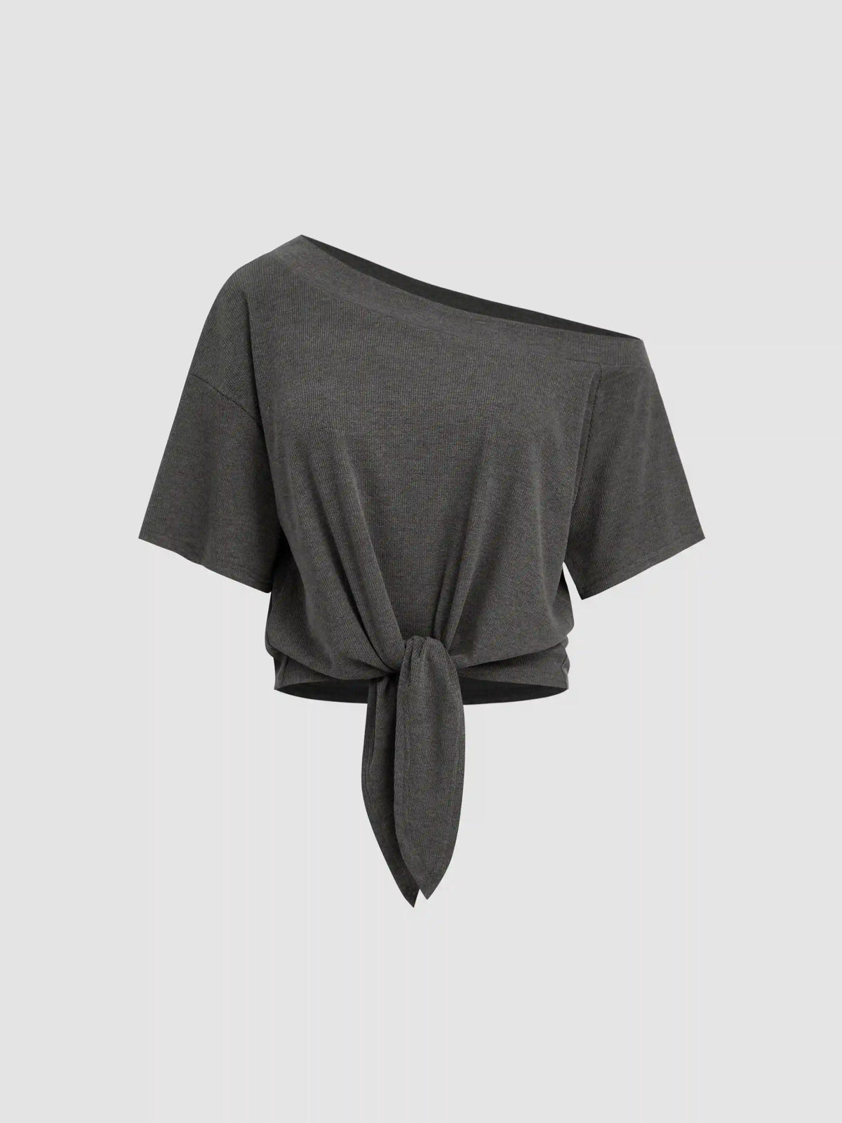 Asymmetrical Neck Off-shoulder Knotted Oversized Tee