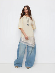 Oversized Lace Panel Short Sleeve Tee