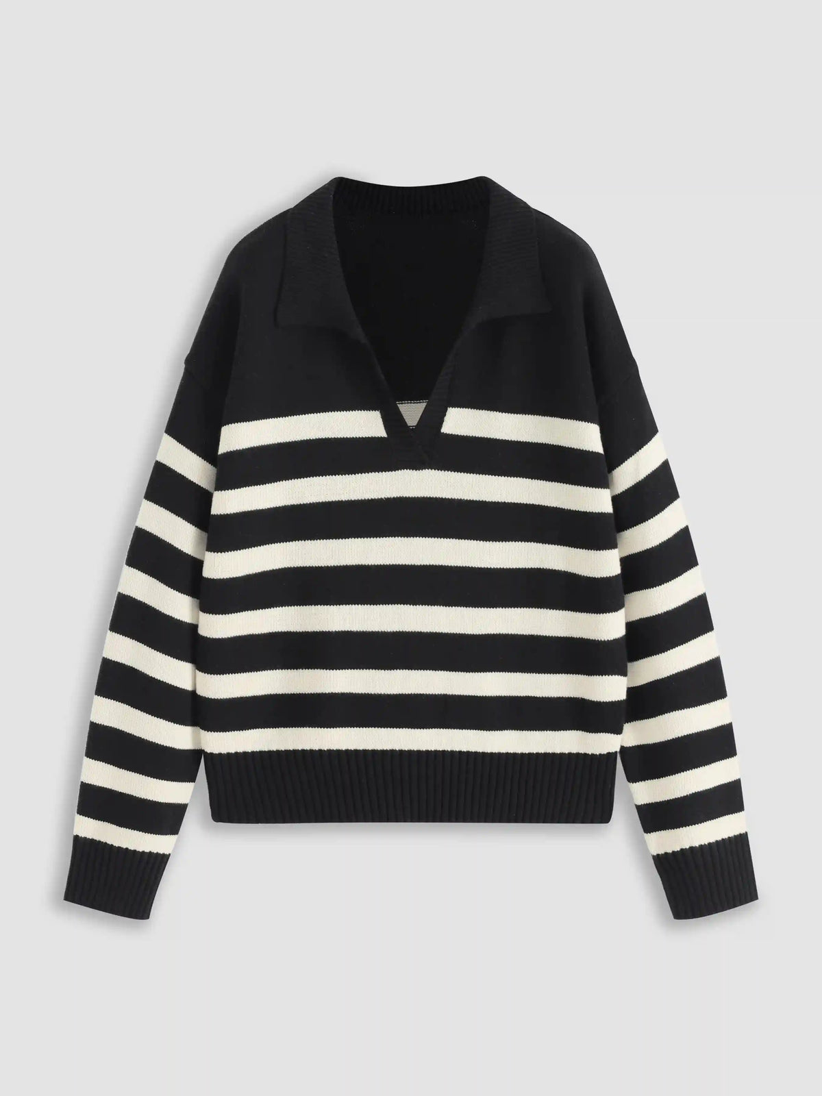 Striped Collar Knit Polo Top Curve & Plus