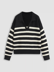 Striped Collar Knit Polo Top Curve & Plus