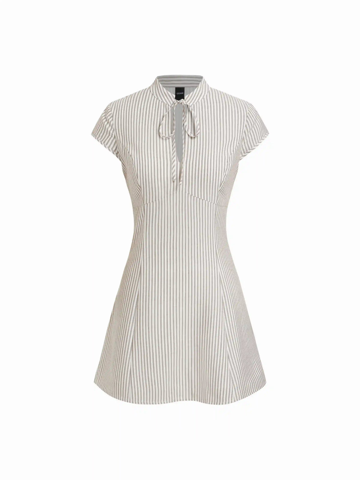 Mandarin Collar Stripe Short Dress